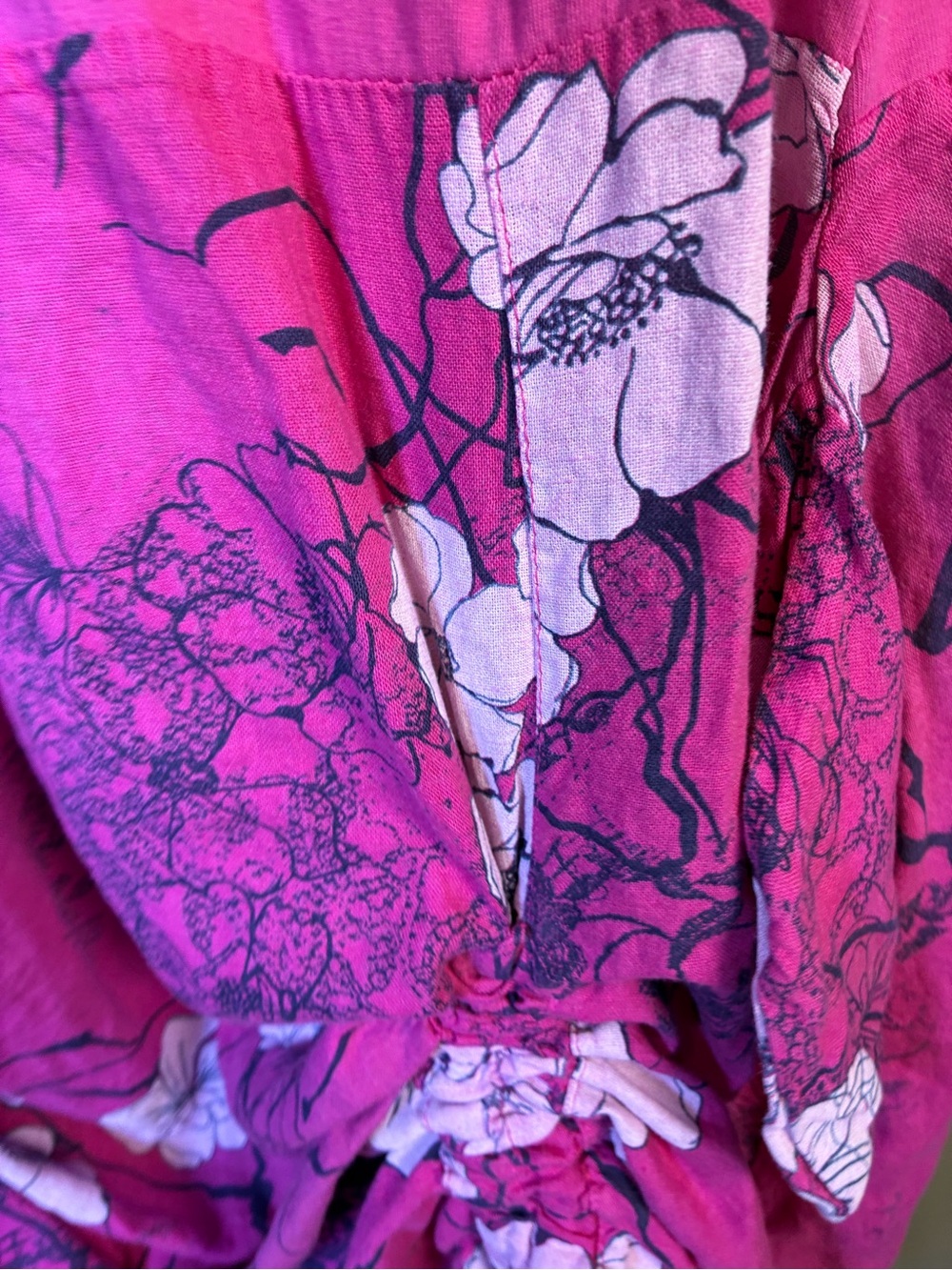 TG.U Made in Italy Linen Viscose Combo Drawstring Detail Floral Dress - Picture 8 of 12